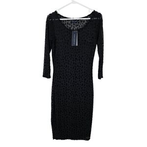 NWT French Connection Mini Simba Devore 3/4 Sleeves Midi Dress Black Velvet 6